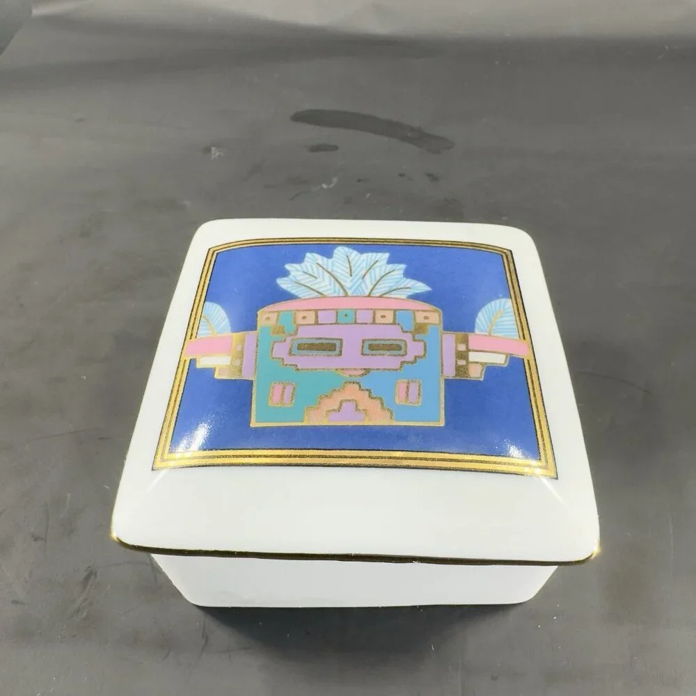 Ceramic Trinket Box‎ Jewelry Holder With Lid Kachina Tribal Decorative Container